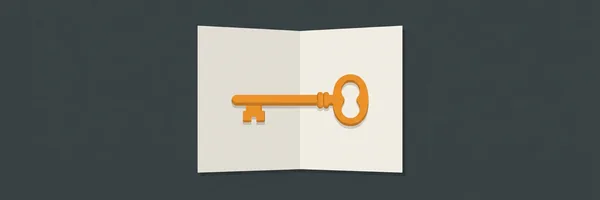 Illustration: Ein aufgeschlagenes Blatt Papier, auf dem ein großer orangefarbener Schlüssel liegt.