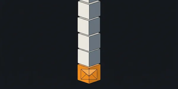 Illustration: Ein Stapel aus Blöcken; im untersten, orangefarbenen liegt ein Umschlag, darüber drücken mehrere graue Blöcke.