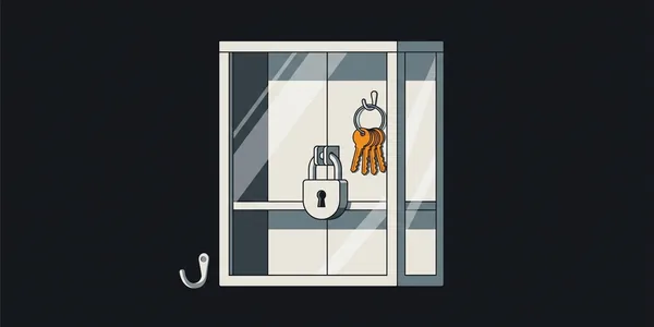 Illustration: Ein Schlüsselbund hängt in einer verschlossenen Glasvitrine mit Vorhängeschloss; davor ein leerer Wandhaken.