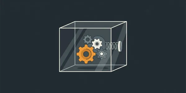 Illustration: Ein Kasten aus Glas, durch den man das ganze Schlosswerk sieht; ein Zahnrad ist orange.