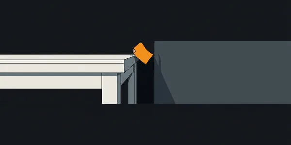 Illustration: Ein Zettel rutscht in den Spalt zwischen Schreibtisch und Wand; nur eine orange Ecke ist noch zu sehen.