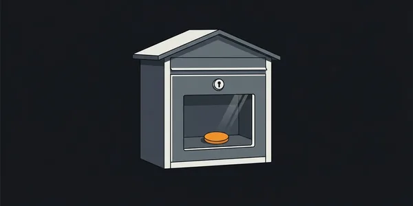 Illustration: Ein geschlossener Briefkasten mit kleinem Sichtfenster, durch das eine einzelne Münze im Inneren zu sehen ist.